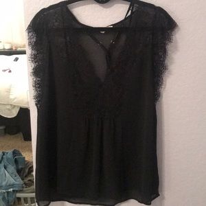 Black lace sheer blouse